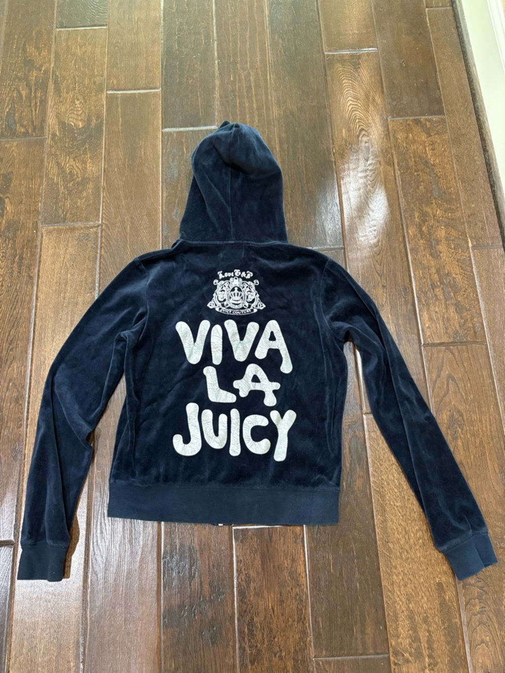 Juicy Couture Large Velour Hoodie Zip Navy Viva La Silver Y2K Vtg Med Curvy Set